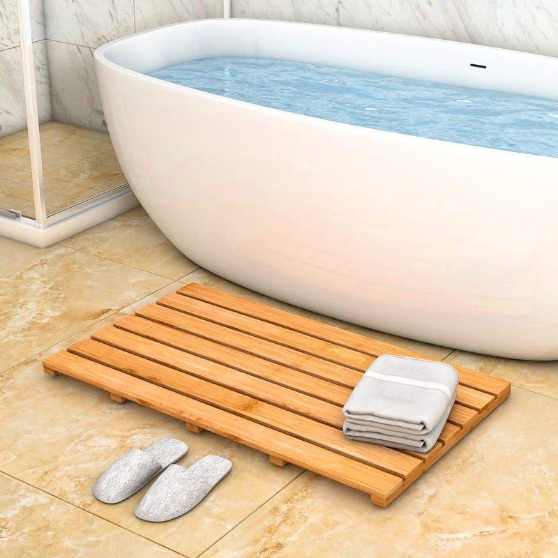 Bamfan Bamboo Wooden Bath Floor Mat for Luxury Shower - Non-Slip Bathroom Waterproof Carpet for Indoor or Outdoor Use (31.3 x 18.1 x 1.5 Inches) - Image 4